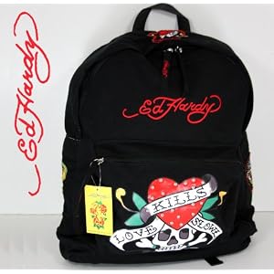 Ed Hardy Tattoo Skull Tiger School Backpack or Travel Bag Black