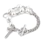 925 Sterling Silver Charm Bracelet With Pearls, Cross Charm Heart Toggle