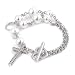 925 Sterling Silver Charm Bracelet With Pearls, Cross Charm Heart Toggle