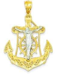 14K Two Tone Gold Mariners Cross Pendant Charm