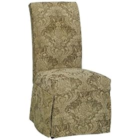 Parsons Side Chair Skirted Slipcover, 40.5Hx20.5W, MOSS PAISLEY