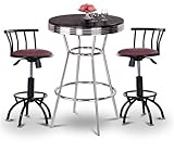 Chrome Bar Table & 2 Black Adjustable 24"-29" Burgundy Vinyl Seat Barstools ....