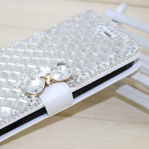 For BLU Cell Phone PERFECT FIT Luxury Leather Flip Wallet Case Cover Pocket Book with ID Showing Window (BLU Dash Jr 4.0 K D143K White Bling)