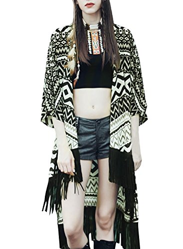(アザブロ)AZBRO レディース お洒落 フリンジ シフォン 着物 きれいめ カジュアル 半袖 タッセル付き カーディガン
