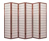 Asian Furniture - 6ft. Window Pane Japanese Shoji Privacy Screen Room Divider - 6 Panel Walnut