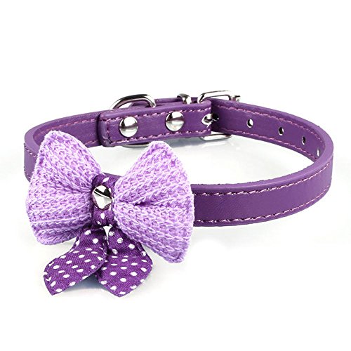 Bestpriceam (TM) Hot Cute Knit Bowknot Adjustable PU Leather Dog Puppy Pet Collars Necklace Purple
