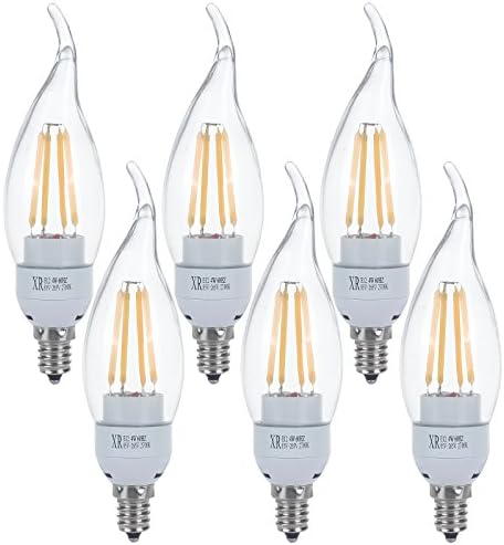 XinRui Lighting Flame 4W LED Filament Candelabra Bulb - Not Dimmable - Warm White 2700K - E12 Base - Equivalent to 40W Incandescent Chandelier Bulb - 360 Degree Beam Angle-Pack of 6 units