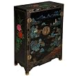 Handmade Asian Furniture - 35" Black Lacquer Wood Storage Cabinet / End Table Lakeside Pagoda Motif