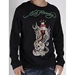 Ed Hardy Mens Longsleeve Jet Black Rhinestone Tee, New York City Screen