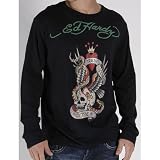 Ed Hardy - Ed Hardy Mens Longsleeve Jet Black Rhinestone Tee, New York City Screen