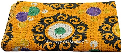 Sydneyy Art Gallery Indian Kantha Quilt, Suzani Kantha Rallies, Bohemian Bedding Kantha Reversible Blanket / Bedspread (King Size)