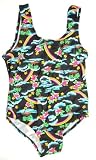 Girls 7-16 1-Piece Swimsuit - Black/Neon Tropical