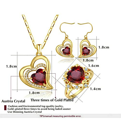 Yoursfs Ruby Gold Heart Wedding Ring and Earring and Necklace Set 18K Yellow Gold Plated Use Austria Crystal (6)