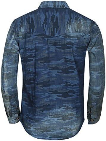 Ariro Men's Long Sleeve Camouflage Print Jeans Shirt (XXL, Dark Blue)