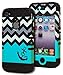 Bastex Silicone Teal White Chevron Anchor Heart Hybrid Case for iPhone 4/4s - Black