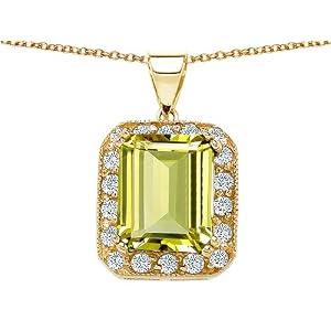 Buy 3.63 cttw 14K Yellow Gold Plated 925 Sterling Silver and Genuine Emerald Cut Lemon Quartz Pendant -... by Finejewelers
