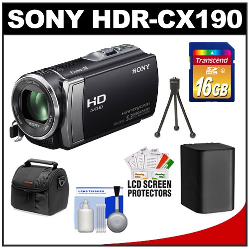 Sony Handycam HDR-CX190 1080p HD Video Camera Camcorder (Black) with 16GB Card + Battery + Case + Accessory Kit