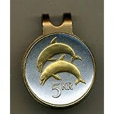 Iceland 5 Kronur Dolphins Two Tone Coin Golf Ball Marker by 