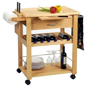Functional Rolling Kitchen Cart w Drawer and Wine Rack by Winsome Wood