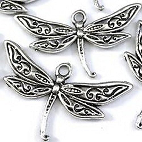 Smith Beads 15 Silver Pewter Dragonfly Charm Pendant 16x30mm Lead-Free
