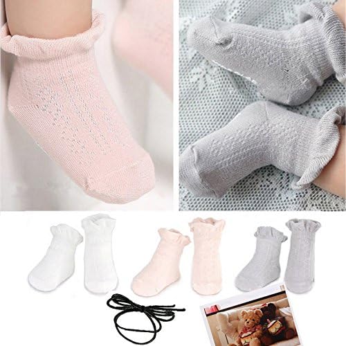 Yaobaby 3 Pairs 0-12 Months Anti Slip Skid Socks Baby Newborn Toddler Non-skid Baby Footsocks Sneakers + one hair rope + 1pc gift card