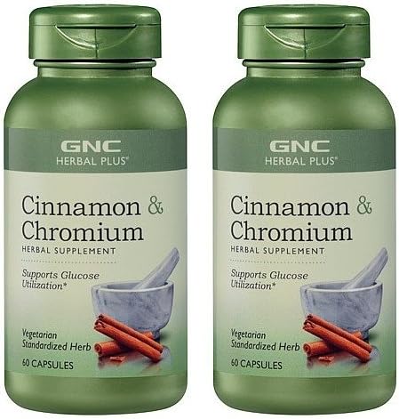 GNC Herbal Plus Cinnamon Plus Chromium 500mg -- 2 Bottles each of 60 Vegetarian Capsules