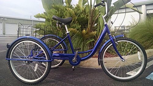 Kissmoji 6 Speed Adult Tricycle 24" 3 Wheel Bicycle Big Seat Trike Bike Basket Blue