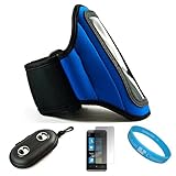 Blue Moisture Resistant Neoprene Sports Active Workout Armband with Adjusta ....