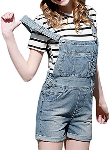 Feelmaker Womens Girls Ripped Casual Work Cargo Pants Jeans Denim Bib Overalls