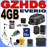 JVC Everio GZ-HD6 120GB Hard Drive HDD 3CCD Camcorder with 10x Optical Zoom PLUS 4GB SDHC Memory Card - Extra Rechargeable Battery - Rapid External Charger - 3 Piece Filter Kit - Full Size Tripod - GZHD6 BigVALUEInc Accessory Saver Bundle + MORE