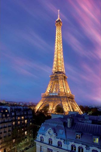 Eiffel Tower at DuskParis, Photography Poster Print, 24 by 36Inch Picture