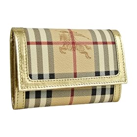 Burberry Medium PVC Coated Check Canvas Gold Leather Wallet 3207060
