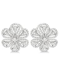 1.02ct Unique Floral Design Diamond Earrings Omega-back Huggies 14kt White Gold