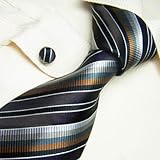 9360 NEW Y&g Designer Italian Style Hand Made Brown Black Sliver Stripes 100% Jacquard Woven Pure Silk Mens Neck Tie and Cuff Links Gift Set Match Any Shirt for Business Men for Every Day Use 9360