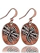 Retro Vintage Look Lucky Dragonfly Medallion Dangle Earrings by Lavishy - Copper Finish