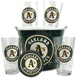 Oakland Athletics Satin Etch Bucket and 4 Glass Gift Set