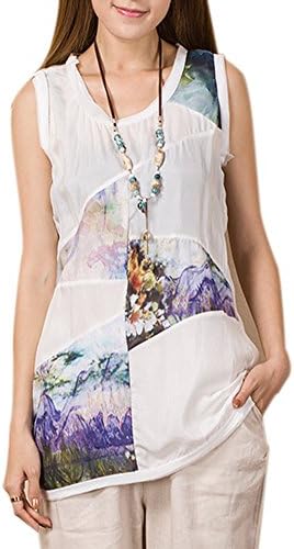 DAPENE Women's Summer Gorgeous Embroidered Sleeveless Vest Blouse White M