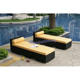 Modern Furniture All-Weather Collection: Pair of Two Yellow Extended Loungers