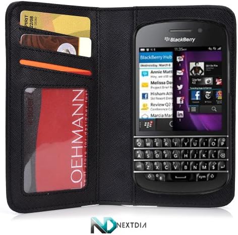 BlackBerry Q10 Case and Wallet / Men's + Unisex Bifold - [Black] Magnetic Shell for Easy Removal . Complimentary NextDia ™ Velcro Cable Wrap