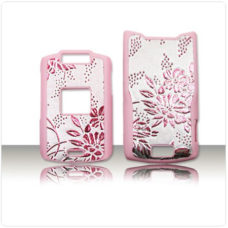 PCMICROSTORE Brand AT&T Cingular Motorola MOTORAZR Razr V3xx Snap-On Rubberize Pink Flower Pattern Crystal Case Cover