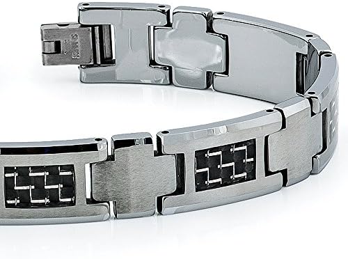 TNB373-TY0 Polished & Brushed Finish Tungsten Carbide Bracelet with Rectangular Black Carbon Fiber Inlay
