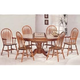 7pc Country Style Oak Wood Dining Table w Tile Top and Arrow Back Chairs Set by visiondecor Furniture