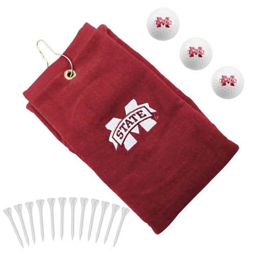 Mississippi State Bulldogs Embroidered Golf Towel, Golf Balls Tees Gift Set