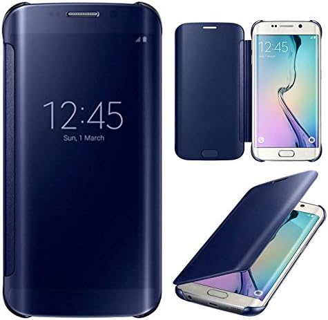 Galaxy S6 Edge Case, iNuck Ultra Slim Fit Luxury Clear Mirror Flip Protective Case Cover [Shock Absorbent] for Samsung Galaxy S6 Edge - Retail Packaging (Deep Blue)