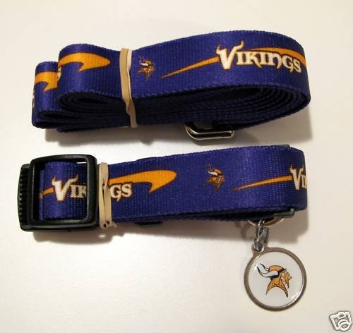Minnesota Vikings Dog Pet Set Leash Collar ID Tag XS