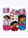 Assorted Dora the Explorer Socks (3 Piece Set) - Girls Low Cut Socks (Size 6-8)