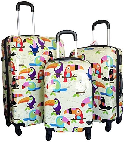 3pc Luggage Set Hardside Rolling 4wheel Spinner Carryon Travel Case Poly Toucan