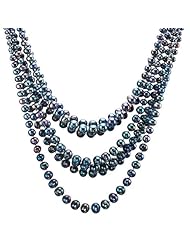 HinsonGayle DIVA Collection 7-Strand Handpicked Ultra-Orient Black Circlé Baroque Cultured Pearl Necklace (Sterling Silver)