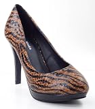 Brown Black Zebra Faux Leather Textured Platform Pump