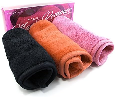 SXC Cosmetics Makeup Remover Cloth, Ultra Soft, Set of 3 Colors(Red, Pink, Black) Remove Makeup Instantly with just Water.